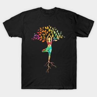 Yoga tree pose with Cosmic Pattern Design, Zen Meditation T-Shirt